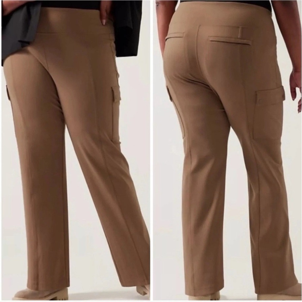 ATHLETA Womens Gym Pants‎ 3X Plus Rustic Beige Delancey Straight Cargo Workout